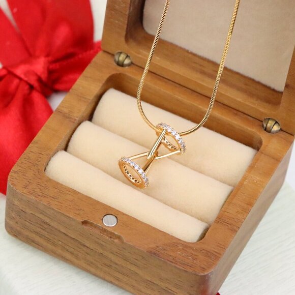 Rose Gold Hourglass Pendant Necklace With Sparkling CZ Stones, XPPT1195 - Picture 2 of 13